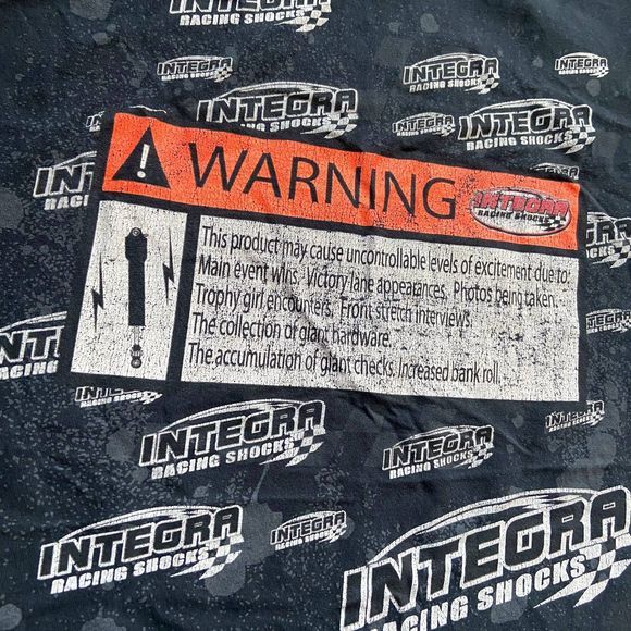 VINTAGE WARNING INTEGRA RACING SHOCKS BLACK TEE SHIRT SIZE XL - Picture 7 of 9